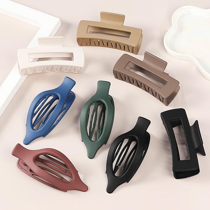 Hair Clips for Women 4.3 Inch Large Hair Claw Clips 8 pcs Square Claw Clips & Flat Hair Clips for Thick or Thin Hair French Concord Hair Barrettes Alligator Hair Accessories for Women (Dark Colorful)
