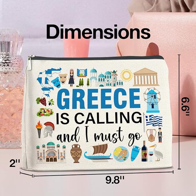 Greece Travel Gifts Makeup Bag Souvenir Gifts for Women Friends Traveler Cosmetic Bag Greece Is Calling Zipper Makeup Pouch Gift