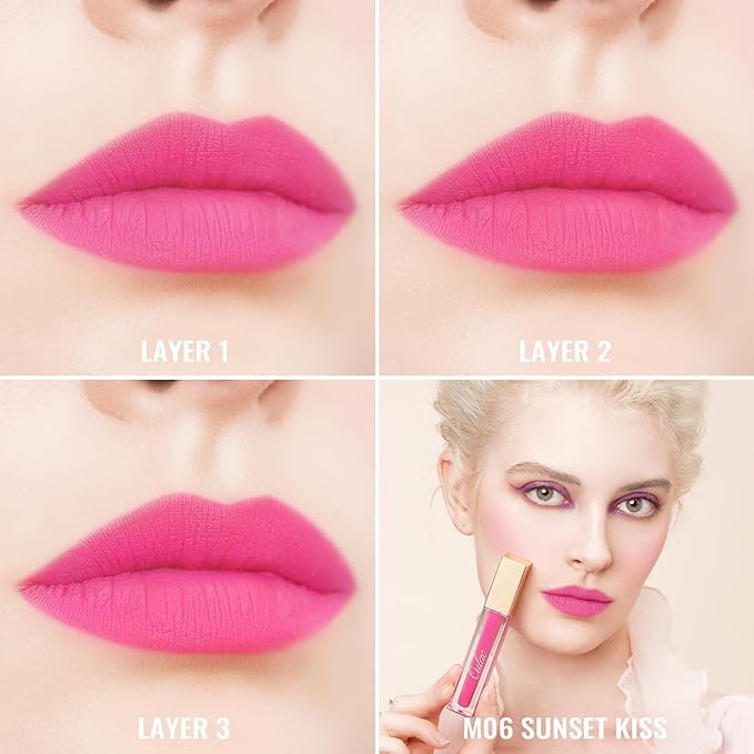 Oulac Matte Pink Lipstick for Women, Hot Pink Long Lasting Liquid Lipstick, High Impact Lip Color Full Coverage Lip Makeup with Vitamin E Waterproof Formula,Vegan M06
