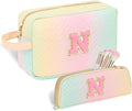 Personalized Initial Makeup Bag Trendy Stuff Leather Waterproof Cosmetic Bag Travel Toiletry Bag, Christmas/Thanksgiving/Halloween Gifts Makeup Organizer Case for Women Girls Mom Girlfriend Wife