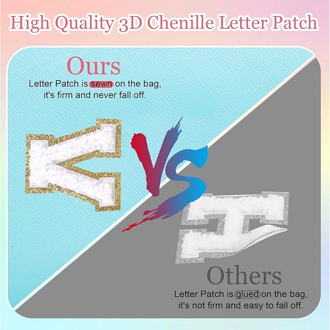 Small Personalized Letter Makeup Bag, Cute PU Leather Chenille Letters Cosmetic Bag Travel Makeup Pouch, Preppy Travel Organizer Zipper Pouch for Women&Girls（Blue-N）