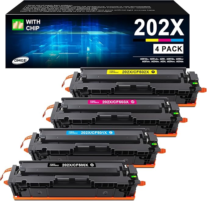 202X Toner Cartridges - High Yield 4 Pack Compatible Replacement for HP 202X Toner Cartridges, MFP M281fdw 202A Toner, for HP Color Laserjet Pro MFP M281fdw M281cdw M281fdn M254dw M254dn | CF500X