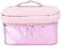 Juicy Couture Pink Makeup Bag Cosmetics Organizer Travel Essentials Train Case Shiny Rhinestones Faux Shearling