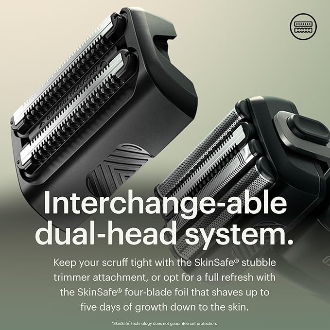 MANSCAPED® The Chairman™ PRO Men’s Electric Foil Face Shaver - Two Interchangeable Blade Heads, SkinSafe® Four-Blade Foil & Stubble Trimmer, USB-C Wireless Compatible Charging, Gentle on Neck