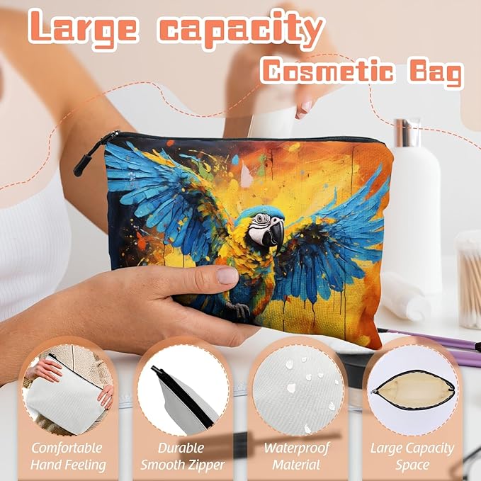 Cosmetic Bags Travel Makeup Toilet Case Waterproof Pouch for Women Girls 6.7X9.45inches - Dynamic Macaw With Spread Wings in A Splashed Background