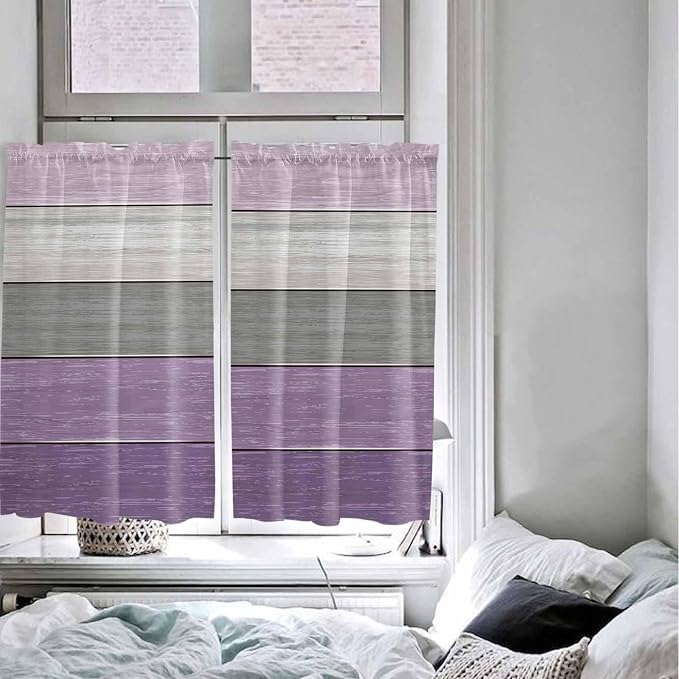 Country Wood Board Gray Purple Window Valance Curtains, Farmhouse Gradient - Image 7