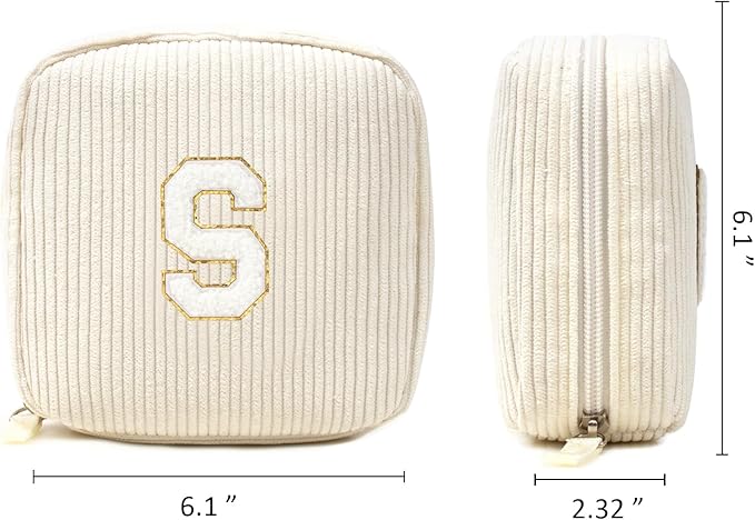 LETGO Birthday Gifts for Women Small Personalized Initial Monogram Makeup Bag,Preppy Corduroy Makeup Bags Travel Toiletry Bag Cute Pouch Purse for Her Mom Girlfriend Wife Sister Teacher Bridesmaid