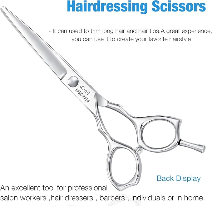 JASON 6 Inch Left Handed Barber Hair Cutting Scissors Professional Salon Shears Razor Edge Hairdressing Scissor Japanese Stainless Steel Reversible Haircut Shear for Men Women Christmas Gift