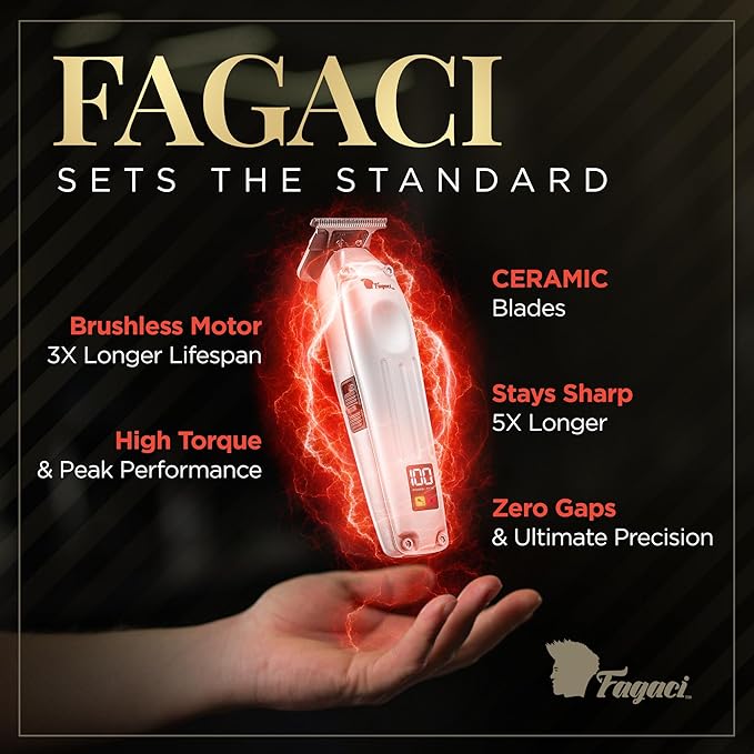 Fagaci Professional Zero Gapped Trimmer for Men, 5X Longer Sharpness Cordless Beard Trimmer for Men, T Liners Professional Trimmers for Barbers with Brushless Motor, Zero Gap Trimmers Barber T Blade