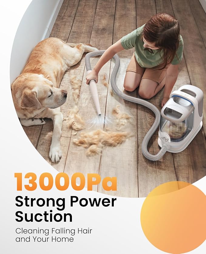 oneisall Dog Grooming Vacuum, 13000Pa Powerful 3L Dust Cup Pet Vacuum with Clippers & Shedding Brush 7 in 1 Dog Grooming Kit, 3L Dust Cup, Super Quiet, 3 Suction Levels, BM3