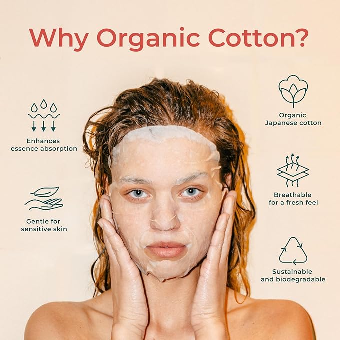 INNA ORGANIC Sheet Mask - After Sun & Self Love, EWG & COSMOS Certified (Pack of 5) | Rose Geranium Essential Oils Infused Skin Care | Luxury Clean Beauty
