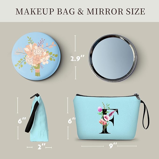 Birthday Thank You Appreciation Monogrammed Gifts for Mom Aunt Teacher Sister Friend Coworkers Bride Bridesmaid Makeup Cosmetic Bag with Mirror Mothers Day Christmas Graduation F