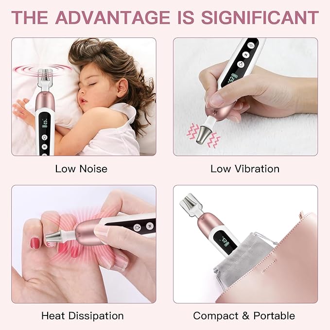 4 Pack Digital Nail Grinder 9-in-1 Set - LCD Display Adjustable Speed for Nail Shaping, Buffing & Polishing - Cordless Rechargeable Manicure Pedicure Tool with 100 Sanding Bands