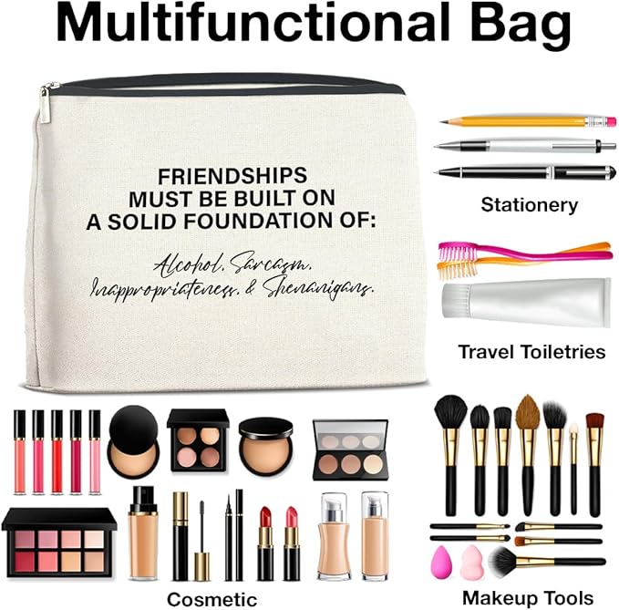Friendship Gifts Makeup Bag, Funny Gifts for Women Friends, Best Friend Bestie Gifts Foundations of Friendship Zipper Makeup Pouch