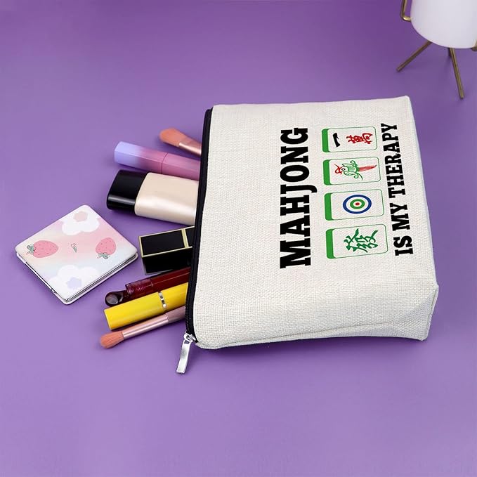 Sazuwu Mahjong Gifts for Women Funny Makeup Bag Cosmetic Organizers Travel Pouch Mahjong Themed Gift for Players Lover Retirement Christmas Birthday Present
