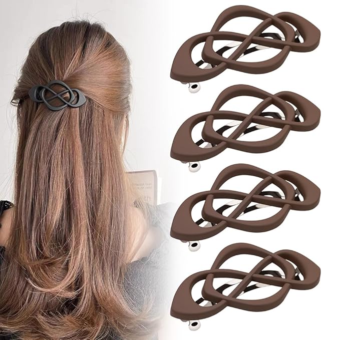 4 Pack Vintage French Barrette Hair Clips, 2025 New Hair Accessories for Women, Strong Hold No Slip Styling (Coffee)