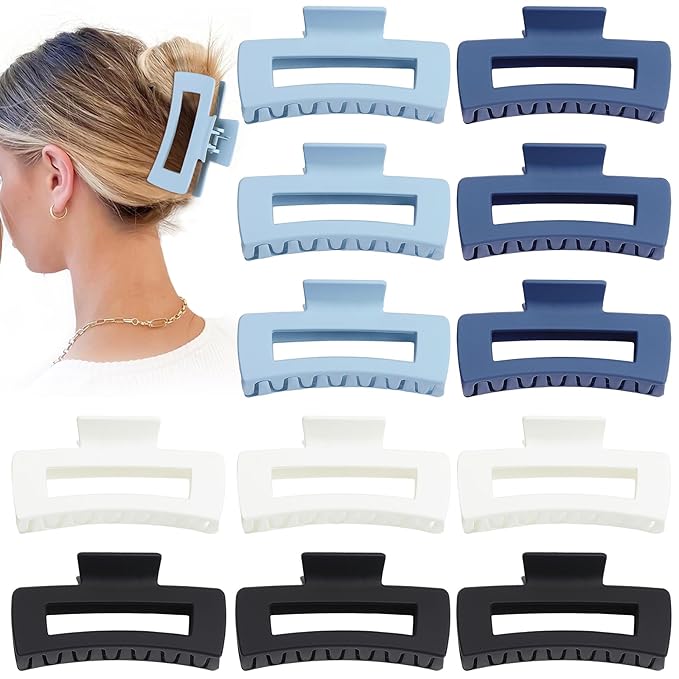 Hair Clip, 4.1 Inch Large Square Hair Claws Clips 12 Pcs for Thick Hair - Blue, for Women and Girls