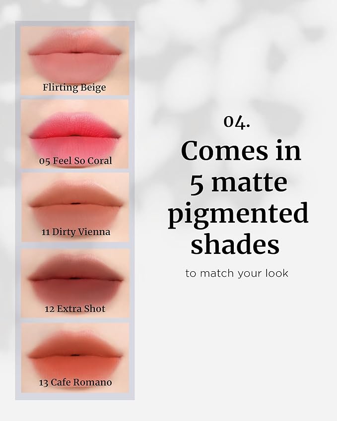 VDL Lip Stain Comfort Slip Lipstick 13, Cafe Romano - Lightweight, Matte, Smooth Lipstick for Effortless Comfort. Vibrant and Long-Lasting Lip Color (0.09 oz) | Korean Makeup