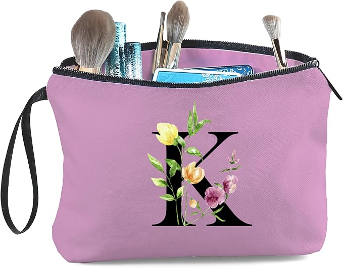 Birthday Thank You Appreciation Monogrammed Gifts for Mom Aunt Teacher Sister Friend Coworkers Bride Bridesmaid Makeup Cosmetic Bag with Mirror Mothers Day Christmas Graduation K