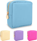 Nylon Mini Makeup Bag for Purse, Preppy Small Cute Makeup Bag Cosmetic Zipper Pouch Purse, Waterproof Travel Coin Pouch Sanitary Napkin Storage Bag Clutch Make Up Organizer Bag for Women Girls(Blue)