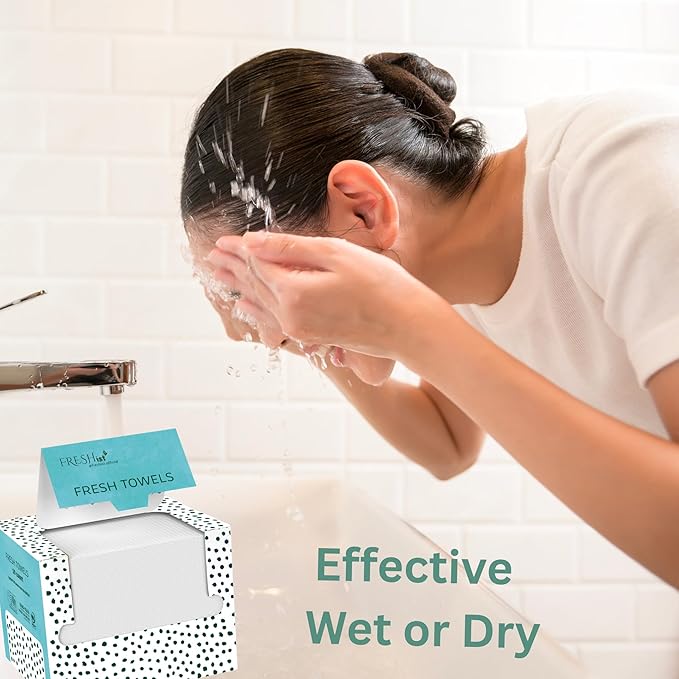 FRESH TOWELS Disposable Face Towels, Makeup Removal Face Towelettes & Dry Wipes, 300 Ct, 6 Packs