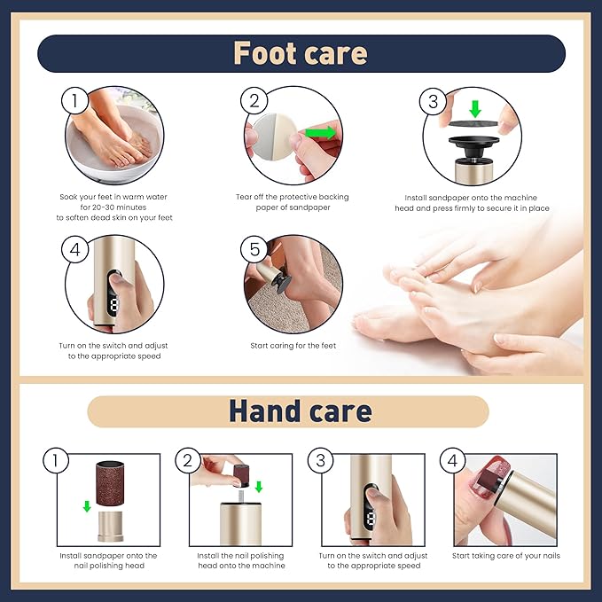 Electric Foot Callus Remover,2 in1 Rechargeable Callus Remover for Feet,9-Speed Cordless Electric Foot File Nail Grinder,Foot Scrubber Pedicure Tools for Dead Skin Dry Cracked Feet(Fold Gold)