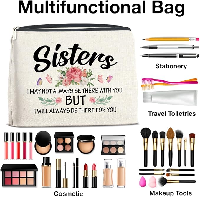 Sisters Gifts Makeup Bag, Gifts for Bestie Best Friend Sister Christmas Birthday, Sisters Cosmetic Bag Zipper Makeup Pouch