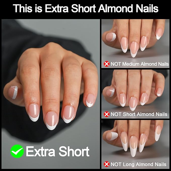 16 size super short almond press on nails for women,32 pcs Ombre petite oval nails with glue and stick ，Ombre