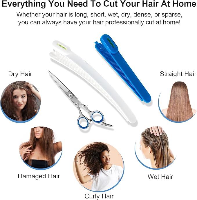 Hair Cutting Scissors, Hair Cutting Kit Women, DIY Home Hair Cutting Tools for Bangs Cutter, Layers, and Split Ends, Scissors for Cutting Baby Hair(Set of 3) Color Blue