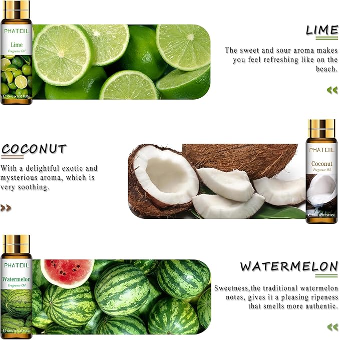 PHATOIL 9PCS Fruity Essential Oils Gift Set, 10ml/0.33fl.oz Fragrance Oils for Soap, DIY Candle, Bath Bombs Making, Fruit Scented Oils for Diffusers for Home