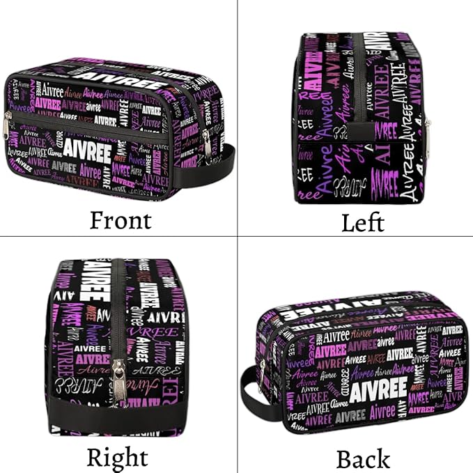 Personalized Makeup Bag with Name, Travel Cosmetic Bag for Women, Friends, Mother's Day, Bridesmaid, Bride, Wedding, Graduation, Black Background