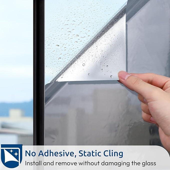 rabbitgoo Window Privacy Film One Way Window Tint for Home, Removable Reflective Heat Sun Blocking Anti UV Glass Door Covering, Mirror Tinting Film House Office, 17.5 in X 13.1 Feet, Silver