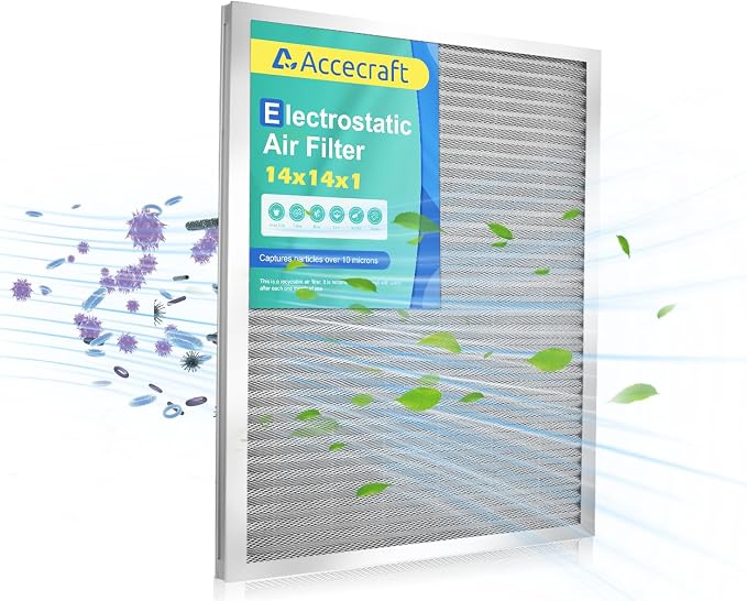 14x14x1 Electrostatic Air Filter, Washable & Reusable Aluminum AC/HVAC Furnace by Accecraft