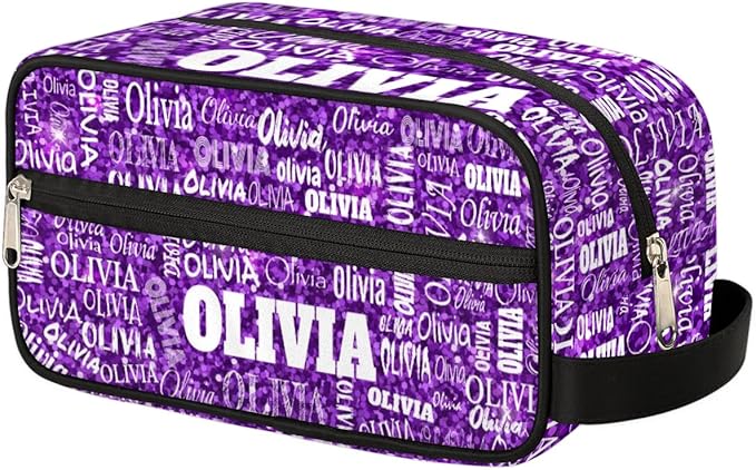 Personalized Makeup Bag with Name, Best Friends Teen Women Mom Birthday Gift Toiletry Travel Bag for Toiletries, Purple Glittering Sequins