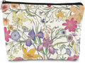 Vintage Cottagecore Watercolor Summer Wildflowers Makeup Bag,Colorful Floral Cosmetic Bag Best Gift Idea for Flower Lover Girls Women Mom,Zipper Travel Toiletry Bag Birthday Mother's Day Gifts for Mom