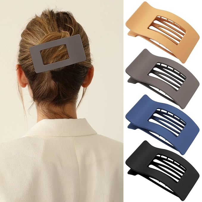 Velscrun Flat Hair Clips for Women Girls, Coffee Color Matte Lay Flat Claw Clips, Strong Hold Large Side Hair Clip All Hair Types, French Duck Billed Non Slip Grip Daily Styling Hair Jaw Claw Clip
