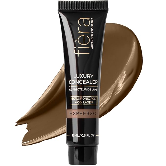 Fièra Luxury Concealer & Foundation with Anti-Aging Ingredients - Full Coverage for Dark Circles, Wrinkles, Fine Lines, and Spots, All-Day Wear For Mature Skin - Espresso, 0.5 FL. OZ. / 15 ML