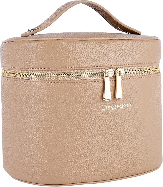 Makeup Bag, Toiletry Bag with Removable Zippered Inner Pocket, Portable Cosmetic Bag, Makeup Organizer for Woman.Travel Make up Case (Khaki)