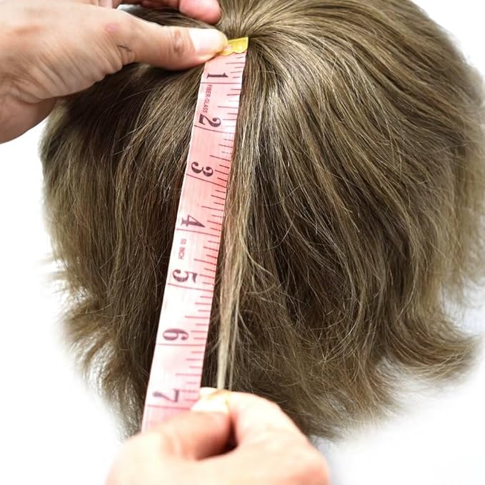 FACE MIRACLE Toupee for Men Lace Center Mens Toupee Hairpiece for Man Human Hair Replacement System Lace Center with Poly around Hair Units Mens Wig Hair Prosthesis 6"X8" 6# LIGHT BROWN