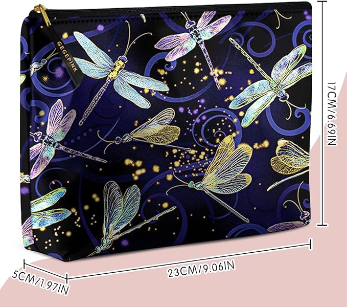 Cute Makeup Bag for Purse Waterproof Cosmetic Bags for Women Funny Smooth Zipper Travel Toiletry Pouch 10X8 Inches-Dragonfly Makeup pouch