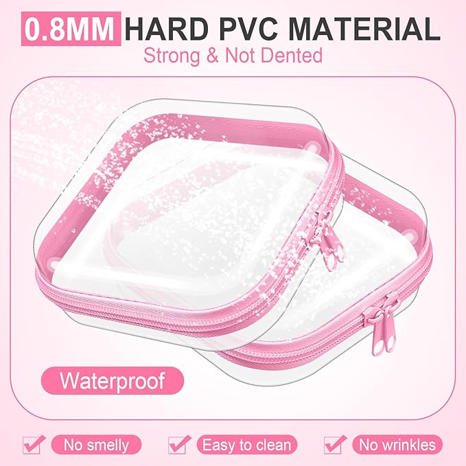 Sanwuta 6 Pcs Clear Hard Zipper Case Hard Plastic Zipper Pouches Makeup Bag Pencil Pouches Transparent Cases for Snacks Plastic Storage Organizer Box for Travel(Pink,5 x 5 x 2 Inch)