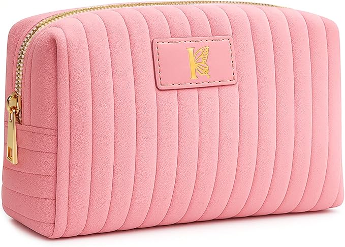 Monogrammed Make Up Bags for Women,Personalized Cosmetic Bags Women,Small Quilted Makeup Pouch,Cute Makeup Bag Travel,Birthday Gifts for Teen Girl (Pink I)