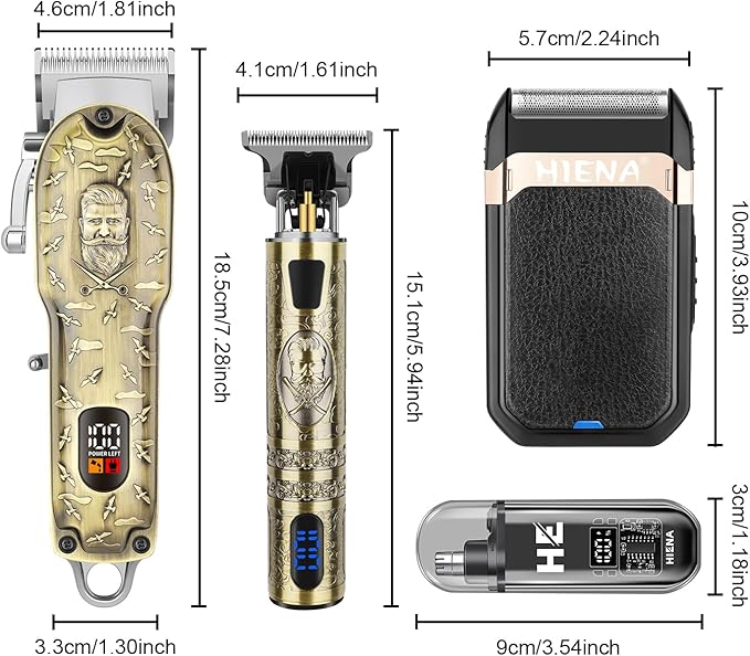 HIENA PRO Hair Clippers for Men Professional, Cordless Barber Clipper and T-Blade Beard/Hair Trimmer Set, Electric Razor Foil Shaver Nose Trimmer Barber Kit, Men's Hair Cutting Kit (814 Set)