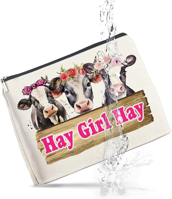 Cow Gifts Makeup Bag Funny Cow Lover Gifts for Women Girls Hay Girl Hay Zipper Makeup Pouch