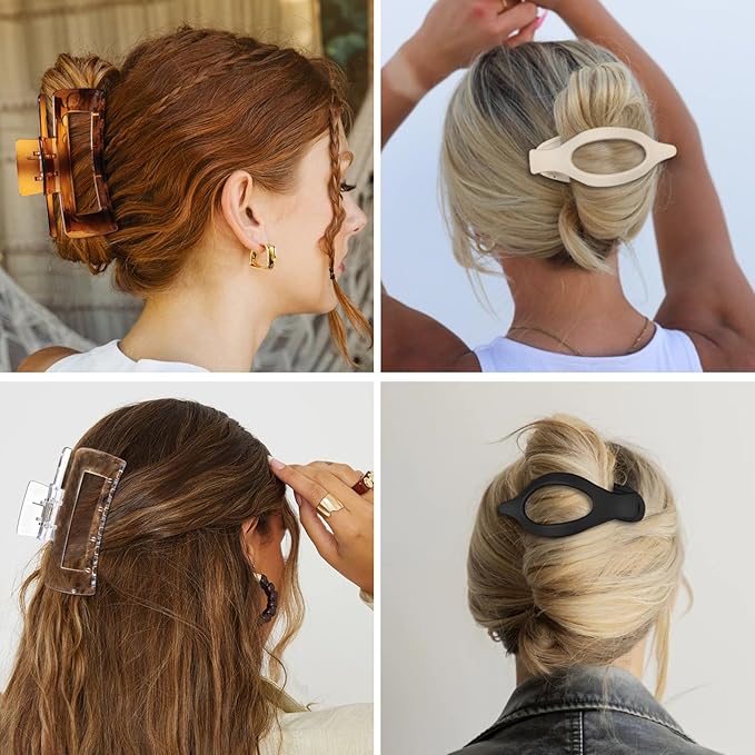 Hair Clips for Women 4.3 Inch Large Hair Claw Clips 8 pcs Square Claw Clips & Flat Hair Clips for Thick or Thin Hair French Concord Hair Barrettes Alligator Hair Accessories for Women (Transparent)