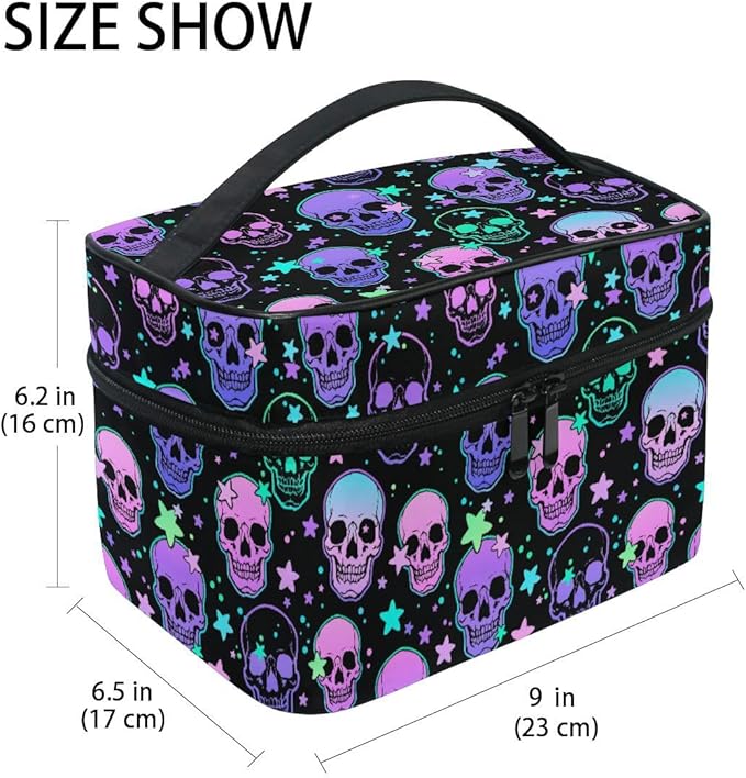 Makeup Bags, Stars Purple Skulls Makeup Organizer Bag Makeup Case Cosmetic Toiletry Bag for Girl Women Ladies