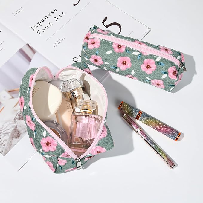 SOIDRAM Floral Cosmetic Bag - Large Capacity Makeup Pouch with Makeup Brushes Storage, Travel Toiletry Bag Organizer