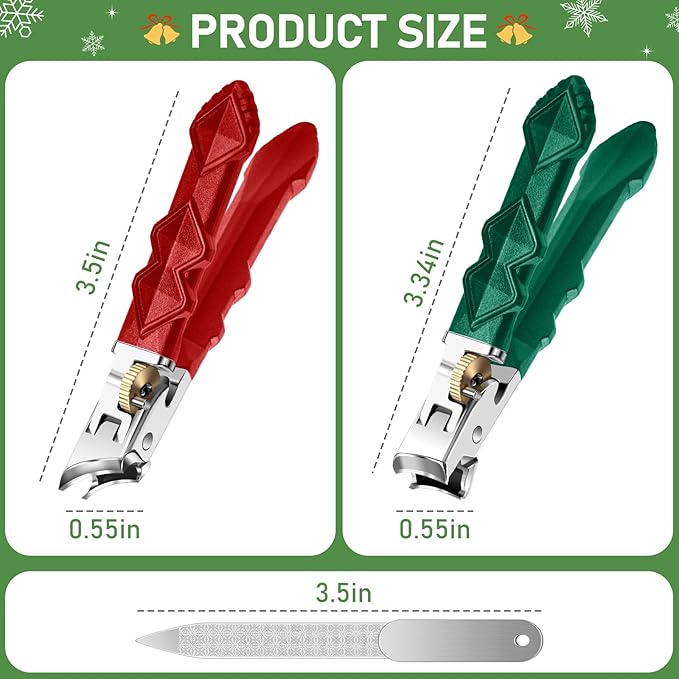 Toenail Clippers for Seniors Thick Toenails, Christmas Stocking Stuffers, Wide Opening Nail Clippers for Men, Heavy Duty Ingrown Toenail Clippers Nail Cutters, Sharp Slanted Nail clippers, Red & Green