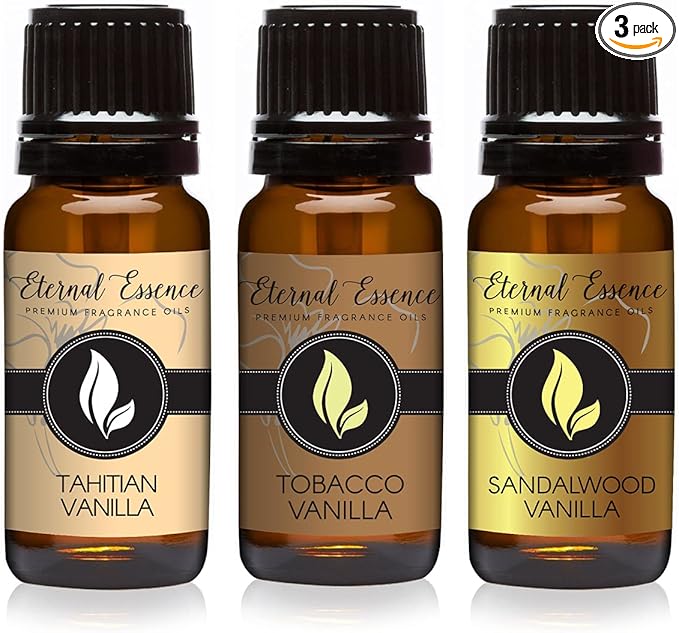 Trio - Tahitian Vanilla & Tobacco Vanilla - Premium Fragrance Oil - Sandalwood Essential Oil - 3 x 10ML