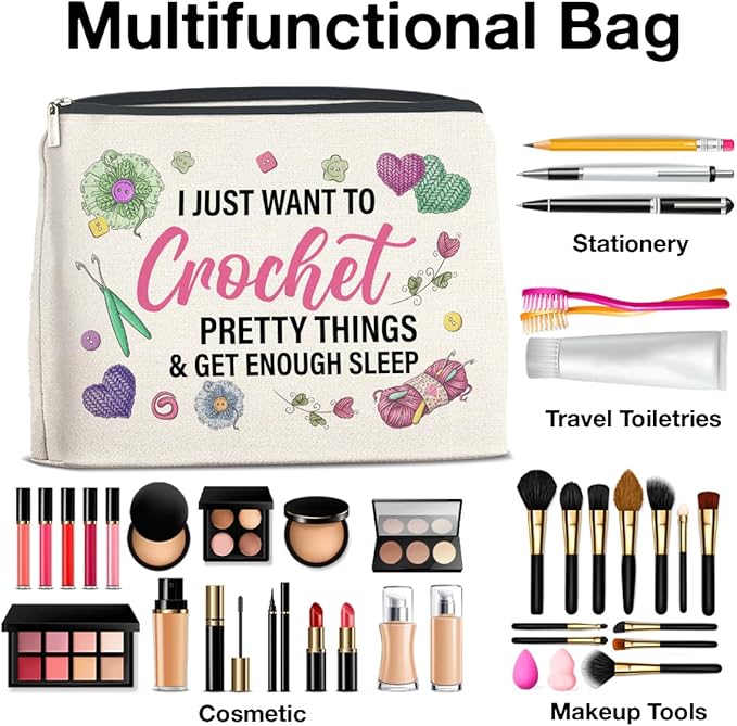 Funny Makeup Bag Crochet Gifts for Women, Knitting Gifts Crochet Lovers Gifts Cosmetic Bag Zipper Makeup Pouch